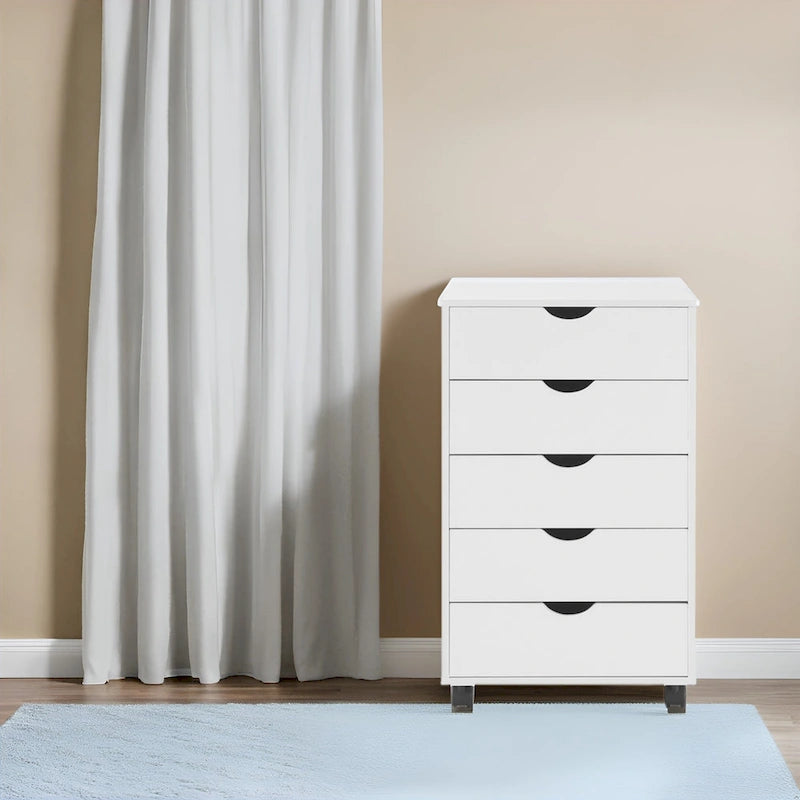 Meuble de rangement en bois portable à 5 tiroirs avec roulettes à 360°, design coulissant facile et rangement supérieur supplémentaire