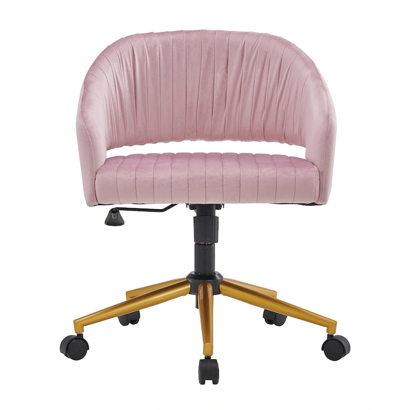 Chaise de bureau moderne dorée en velours pivotante et réglable en hauteur