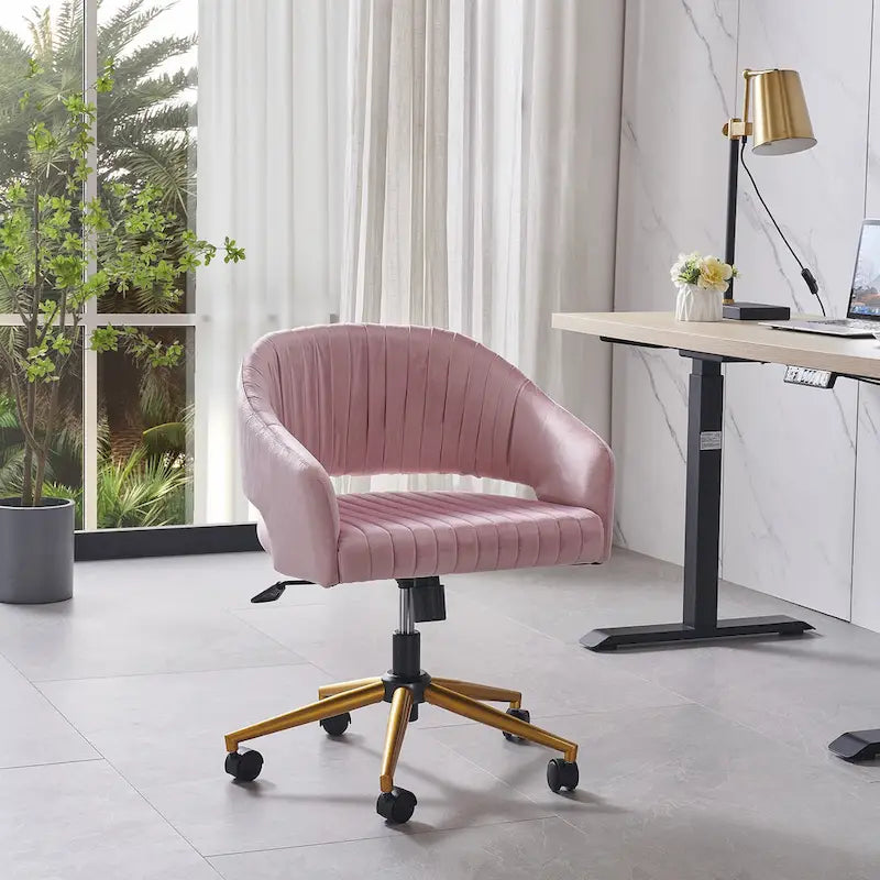 Chaise de bureau moderne dorée en velours pivotante et réglable en hauteur