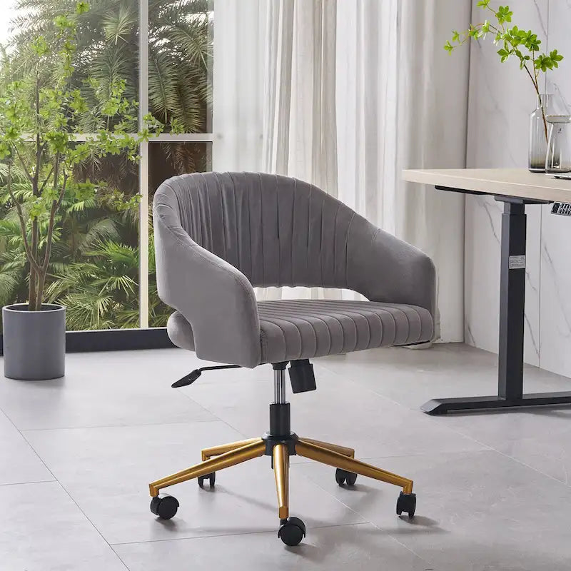 Chaise de bureau moderne dorée en velours pivotante et réglable en hauteur