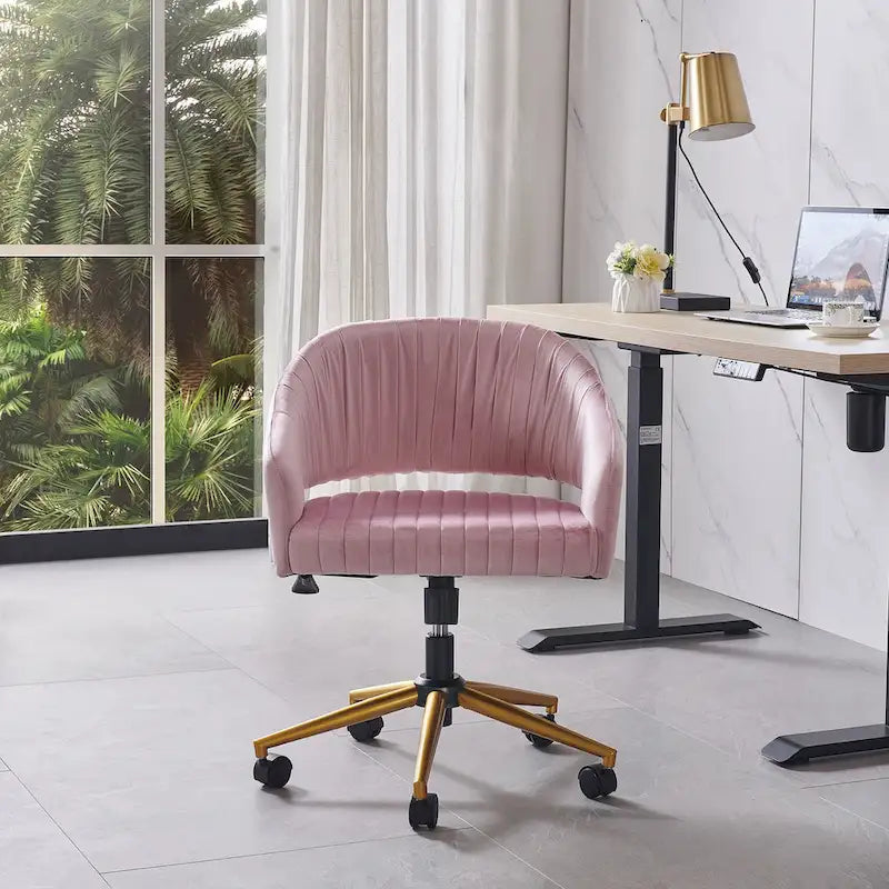 Chaise de bureau moderne dorée en velours pivotante et réglable en hauteur
