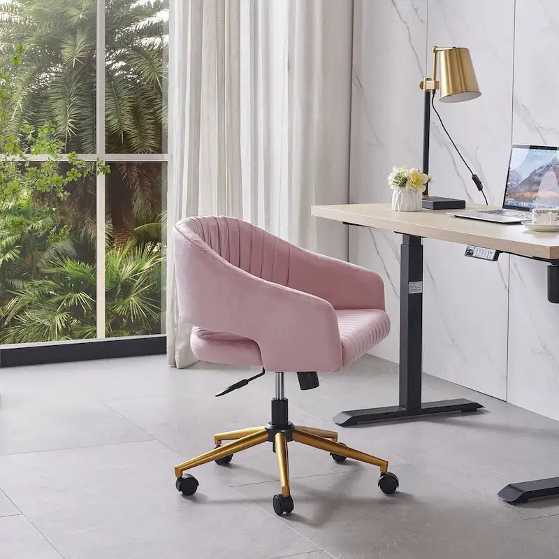 Chaise de bureau moderne dorée en velours pivotante et réglable en hauteur