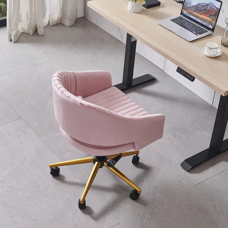 Chaise de bureau moderne dorée en velours pivotante et réglable en hauteur