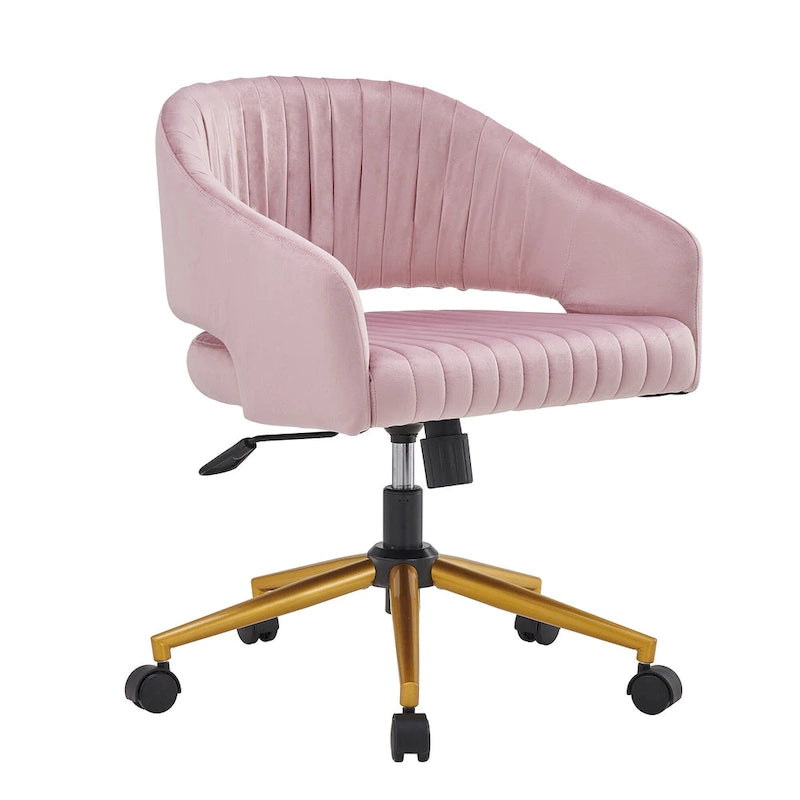 Chaise de bureau moderne dorée en velours pivotante et réglable en hauteur
