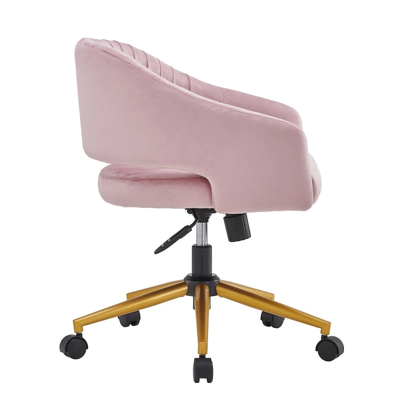 Chaise de bureau moderne dorée en velours pivotante et réglable en hauteur