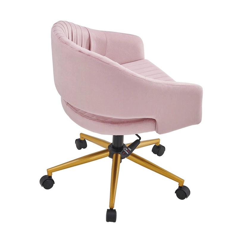 Chaise de bureau moderne dorée en velours pivotante et réglable en hauteur