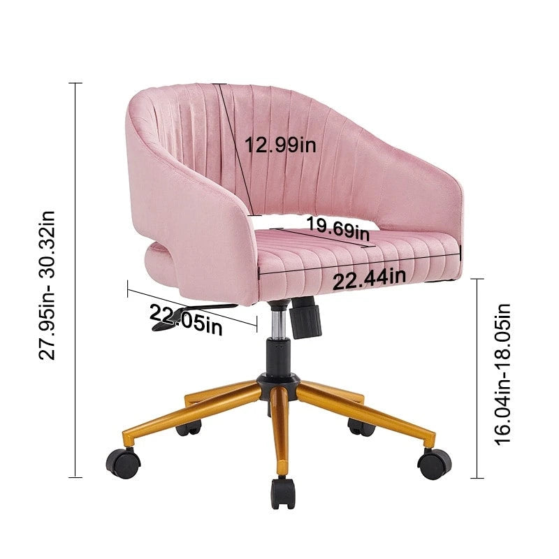 Chaise de bureau moderne dorée en velours pivotante et réglable en hauteur