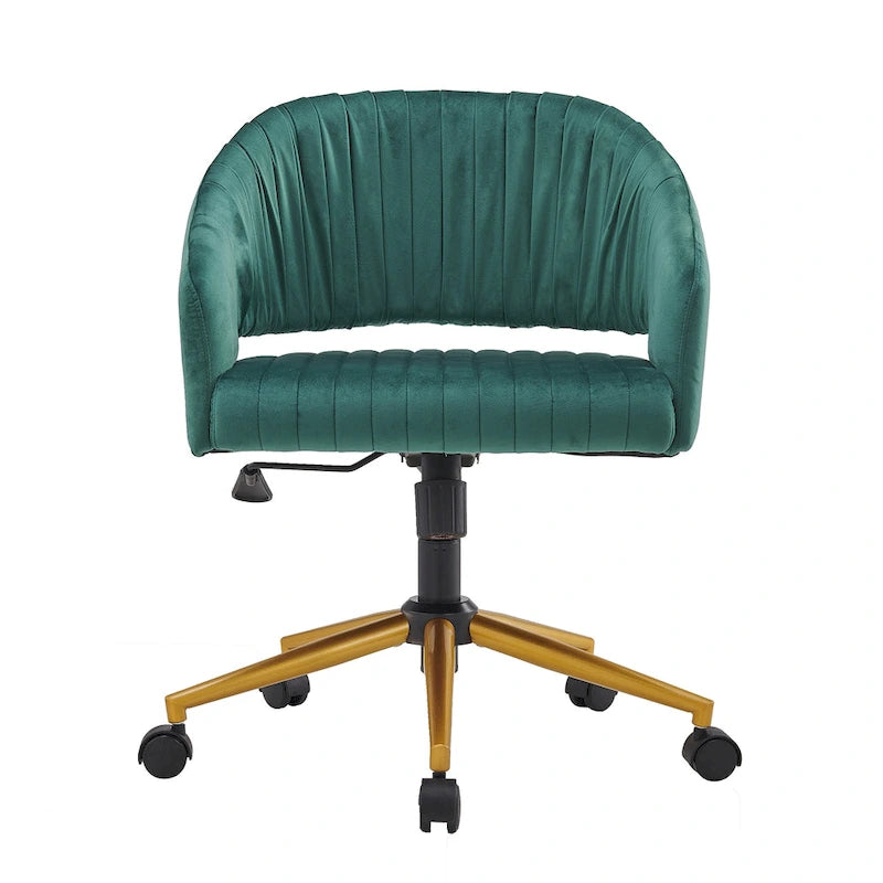 Chaise de bureau moderne dorée en velours pivotante et réglable en hauteur