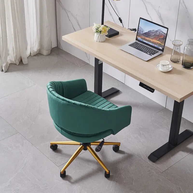 Chaise de bureau moderne dorée en velours pivotante et réglable en hauteur