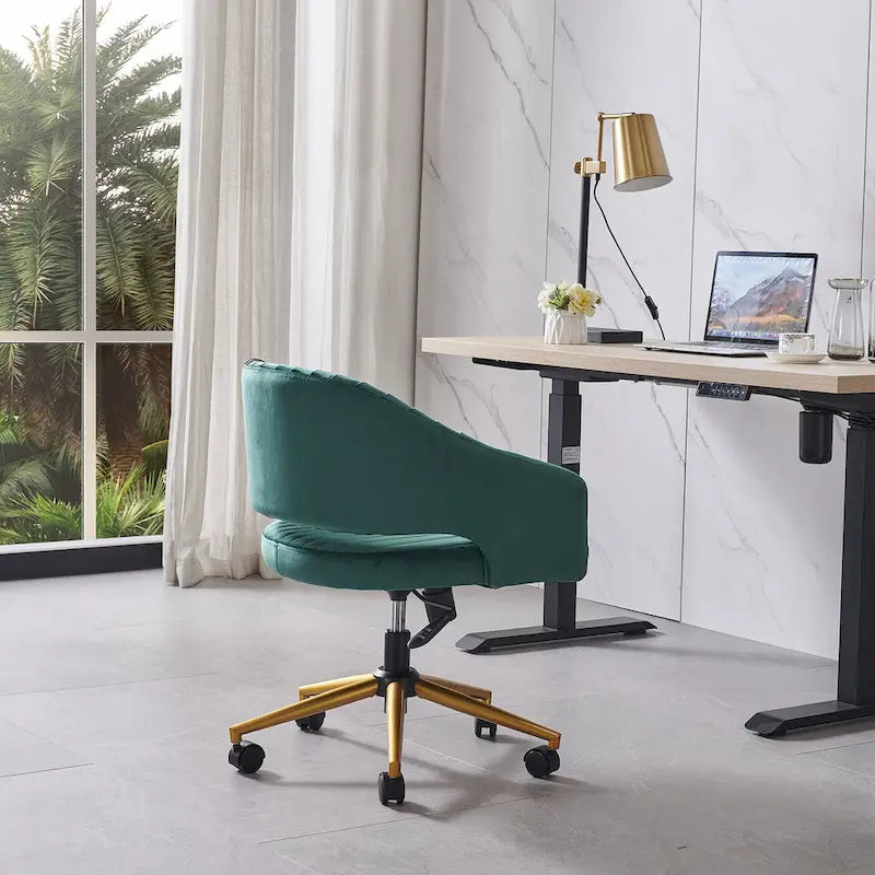 Chaise de bureau moderne dorée en velours pivotante et réglable en hauteur