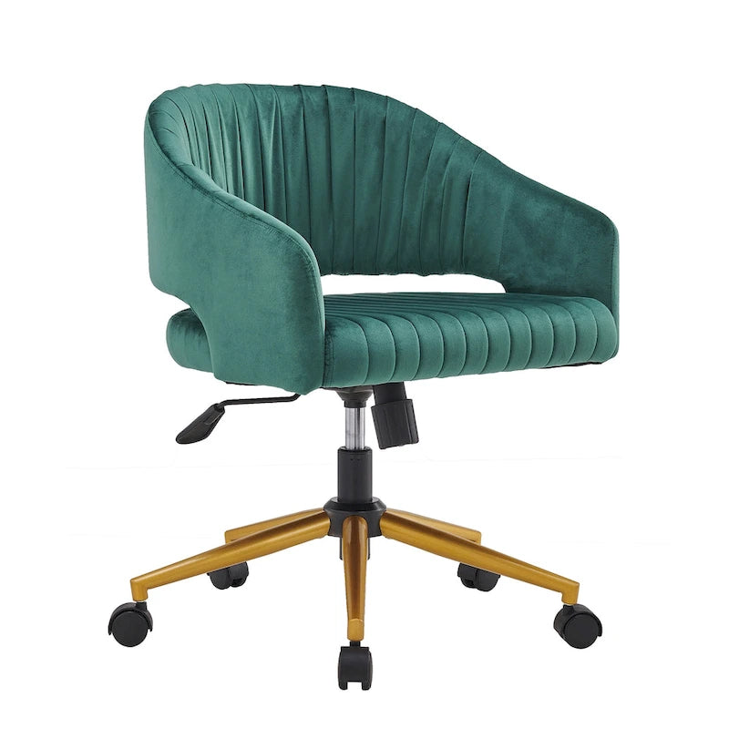 Chaise de bureau moderne dorée en velours pivotante et réglable en hauteur