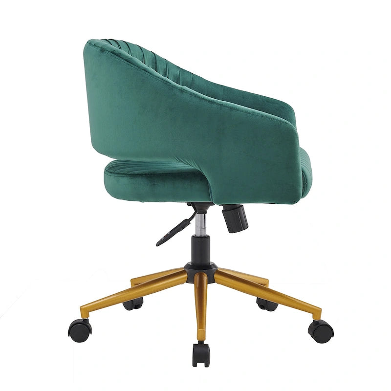 Chaise de bureau moderne dorée en velours pivotante et réglable en hauteur