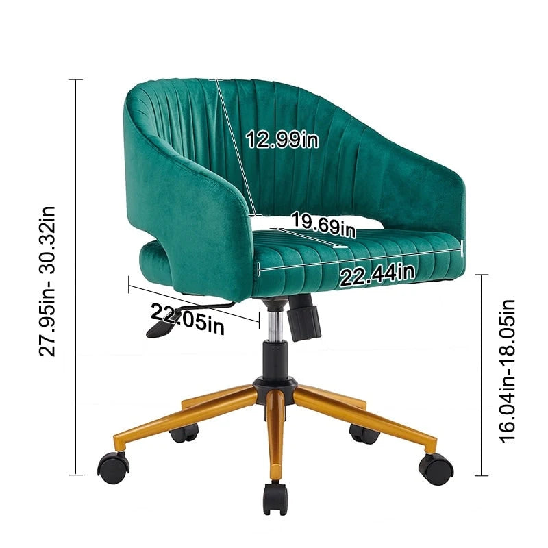 Chaise de bureau moderne dorée en velours pivotante et réglable en hauteur
