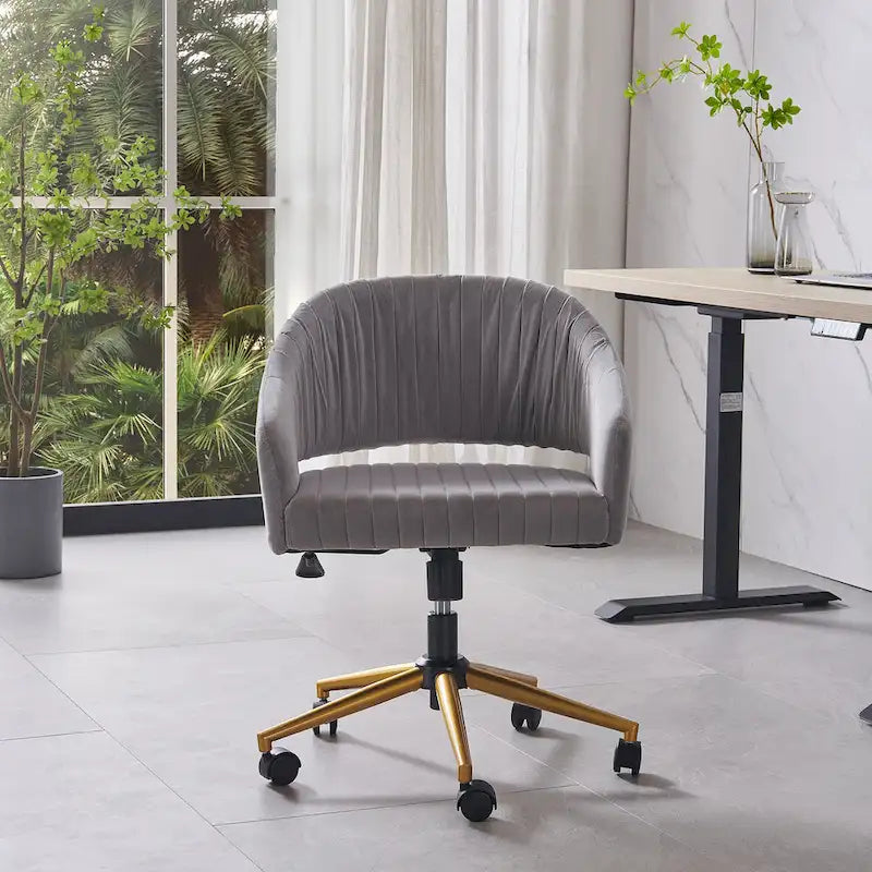 Chaise de bureau moderne dorée en velours pivotante et réglable en hauteur