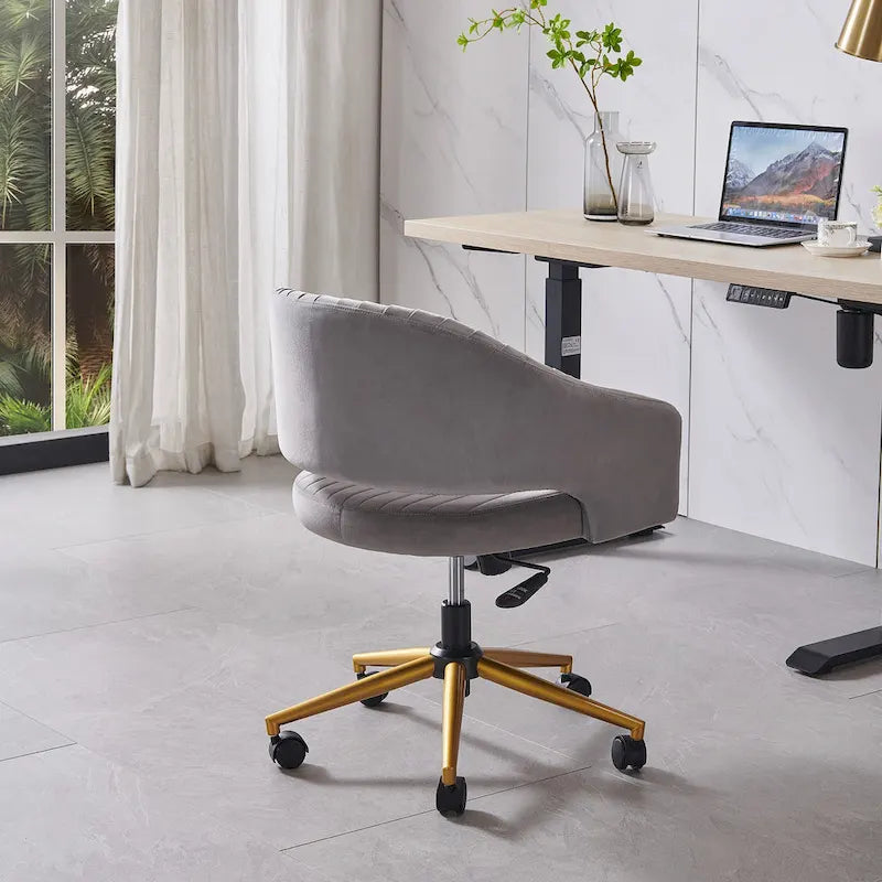 Chaise de bureau moderne dorée en velours pivotante et réglable en hauteur