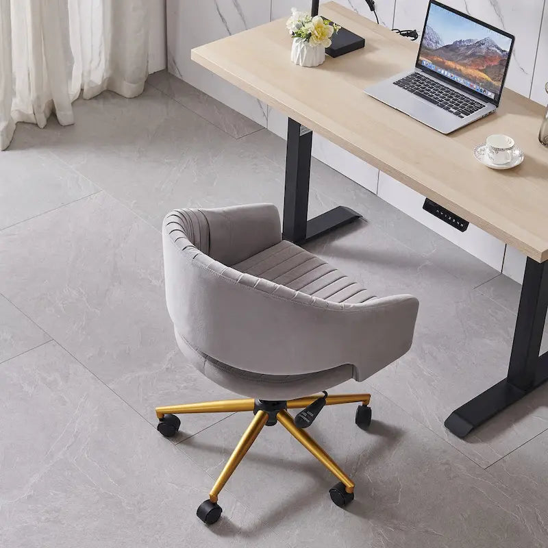 Chaise de bureau moderne dorée en velours pivotante et réglable en hauteur