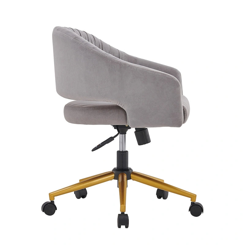 Chaise de bureau moderne dorée en velours pivotante et réglable en hauteur