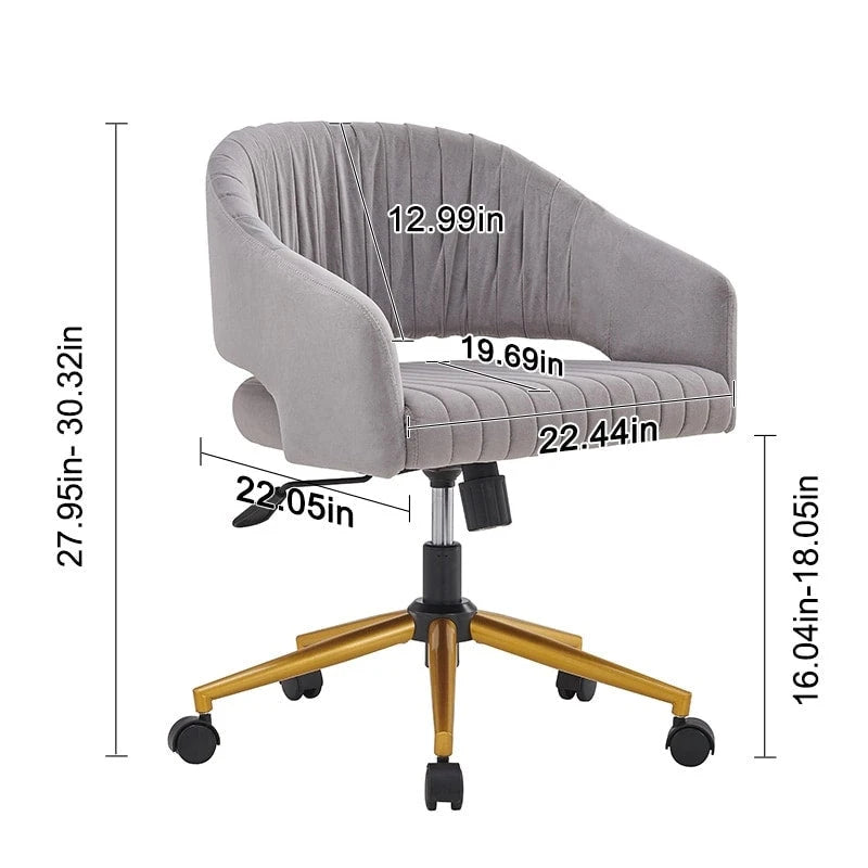 Chaise de bureau moderne dorée en velours pivotante et réglable en hauteur