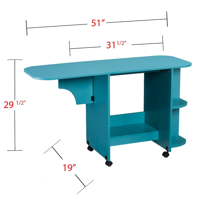 Table à couture/station d'artisanat roulante extensible Eastwick de SEI Furniture - Turquoise