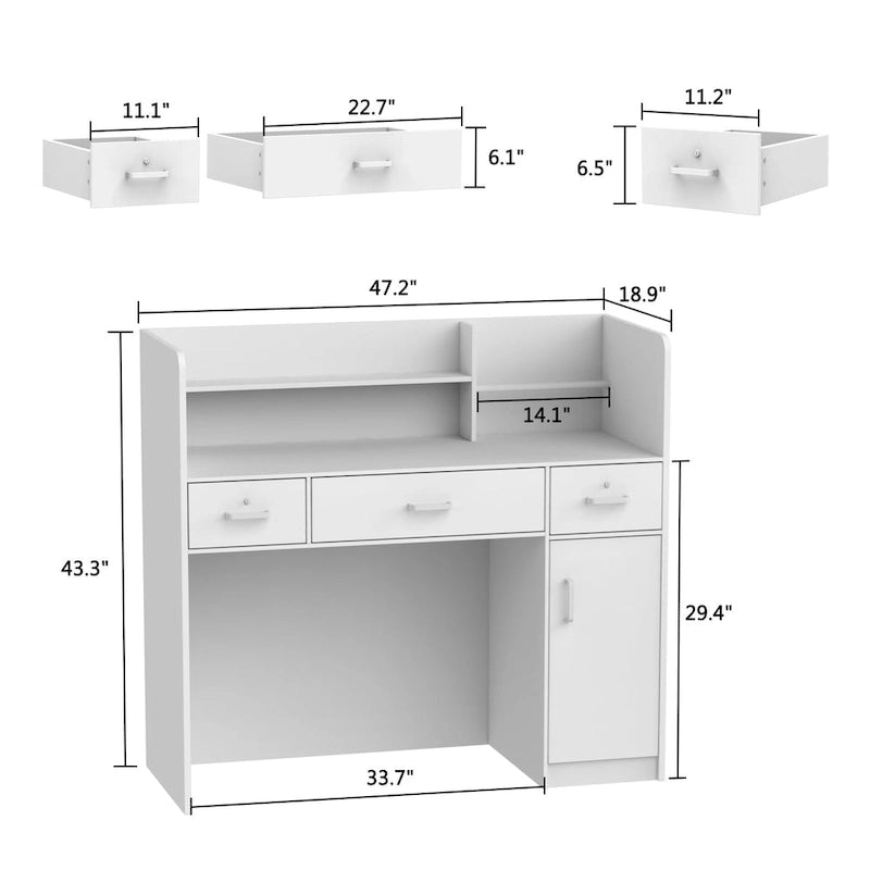 Table de réception à 3 tiroirs, bureau d'accueil, bureau d'ordinateur, bureau de travail