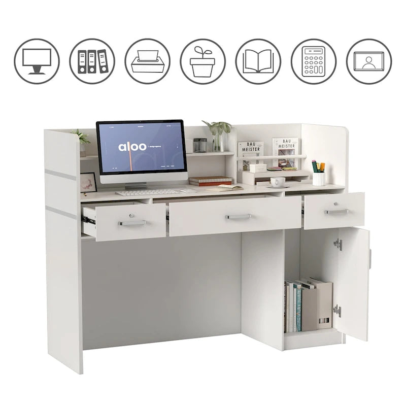 Table de réception à 3 tiroirs, bureau d'accueil, bureau d'ordinateur, bureau de travail