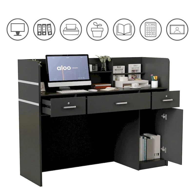 Table de réception à 3 tiroirs, bureau d'accueil, bureau d'ordinateur, bureau de travail