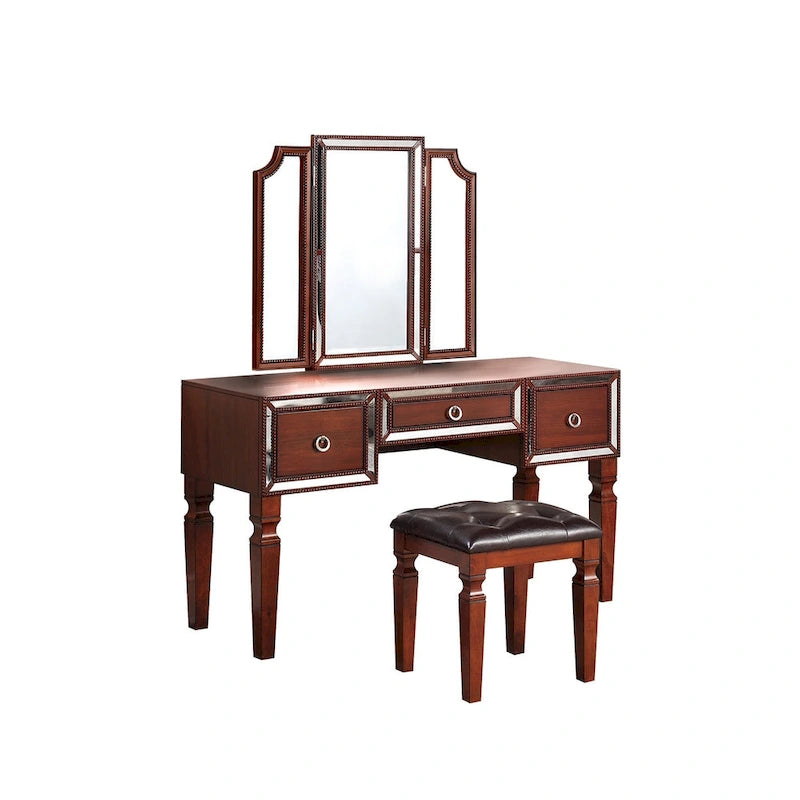 Ensemble coiffeuse avec tabouret en tissu et bois