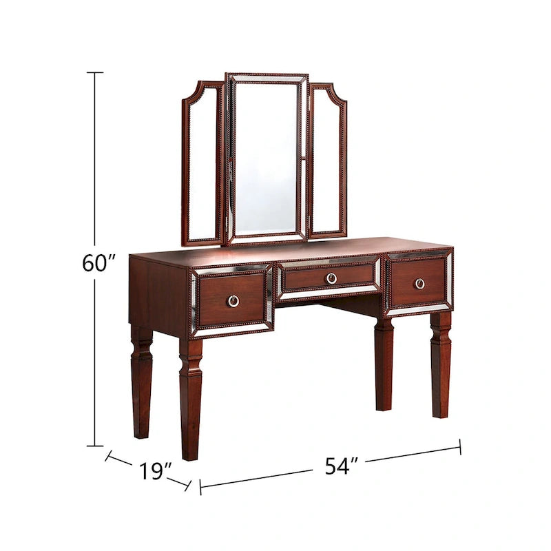 Ensemble coiffeuse avec tabouret en tissu et bois