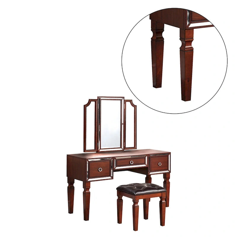 Ensemble coiffeuse avec tabouret en tissu et bois