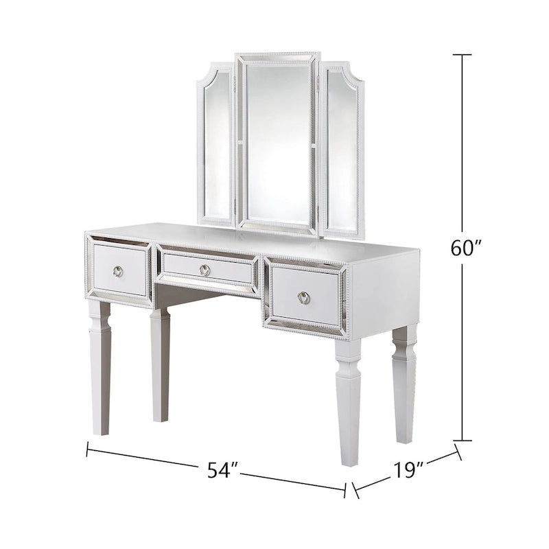 Ensemble coiffeuse avec tabouret en tissu et bois
