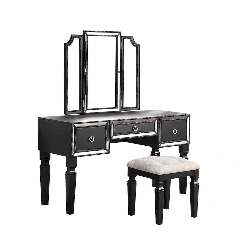 Ensemble coiffeuse avec tabouret en tissu et bois