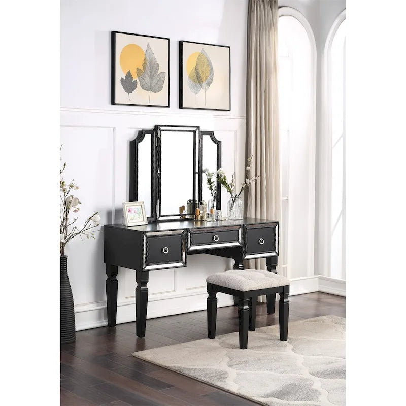 Ensemble coiffeuse avec tabouret en tissu et bois