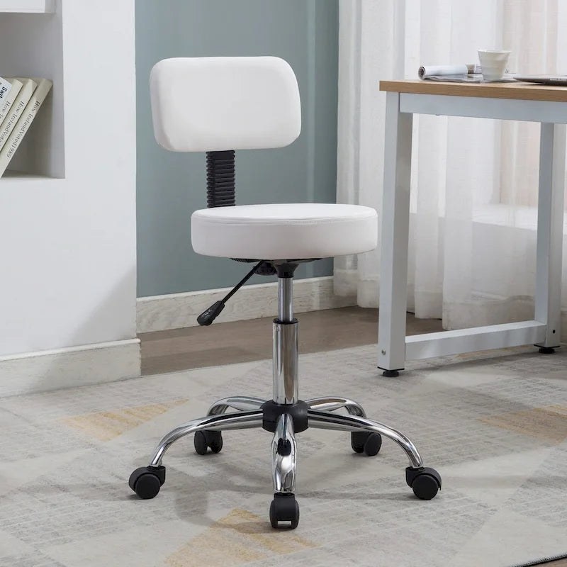 Tabouret de travail roulant réglable avec siège en similicuir et repose-pieds pliable, tabouret polyvalent pour bureau à domicile, coiffeuse,