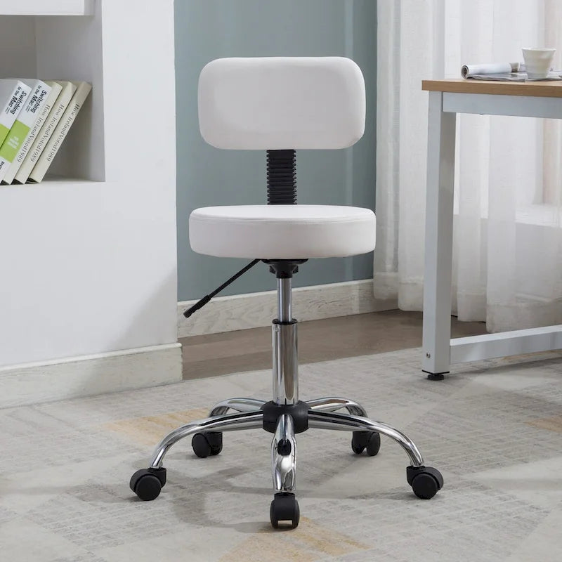 Tabouret de travail roulant réglable avec siège en similicuir et repose-pieds pliable, tabouret polyvalent pour bureau à domicile, coiffeuse,