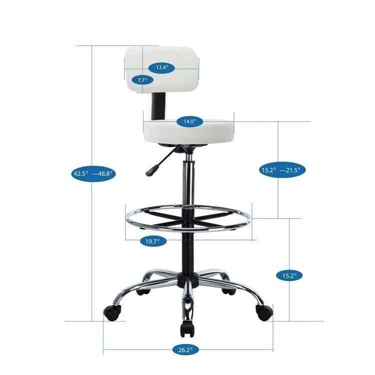 Tabouret de travail roulant réglable avec siège en similicuir et repose-pieds pliable, tabouret polyvalent pour bureau à domicile, coiffeuse,