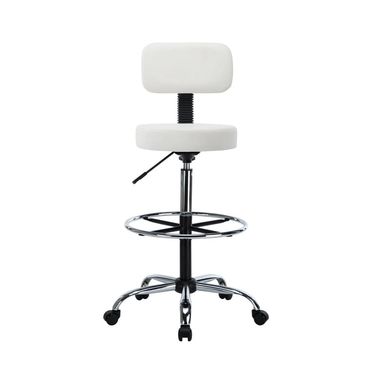 Tabouret de travail roulant réglable avec siège en similicuir et repose-pieds pliable, tabouret polyvalent pour bureau à domicile, coiffeuse,