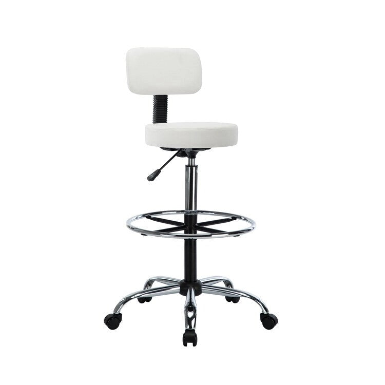 Tabouret de travail roulant réglable avec siège en similicuir et repose-pieds pliable, tabouret polyvalent pour bureau à domicile, coiffeuse,