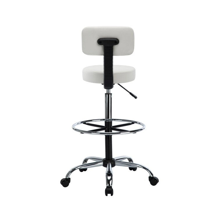 Tabouret de travail roulant réglable avec siège en similicuir et repose-pieds pliable, tabouret polyvalent pour bureau à domicile, coiffeuse,
