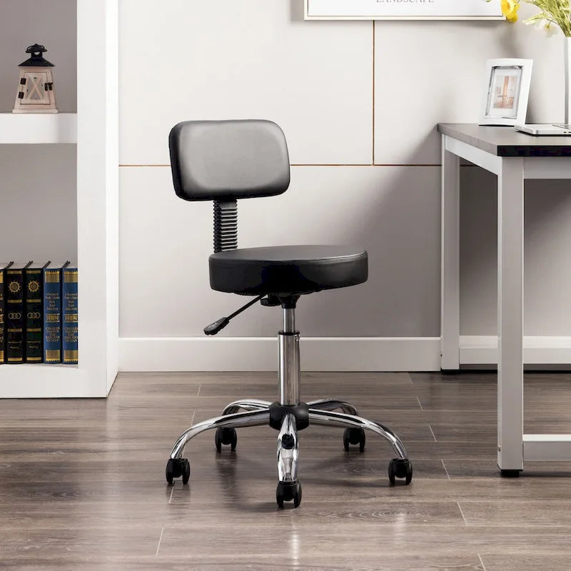 Tabouret de travail roulant réglable avec siège en similicuir et repose-pieds pliable, tabouret polyvalent pour bureau à domicile, coiffeuse,