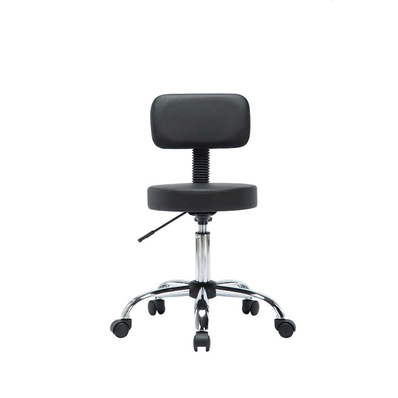 Tabouret de travail roulant réglable avec siège en similicuir et repose-pieds pliable, tabouret polyvalent pour bureau à domicile, coiffeuse,