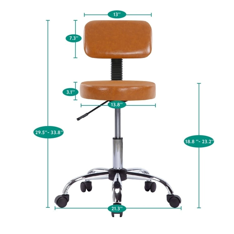 Tabouret de travail roulant réglable avec siège en similicuir et repose-pieds pliable, tabouret polyvalent pour bureau à domicile, coiffeuse,