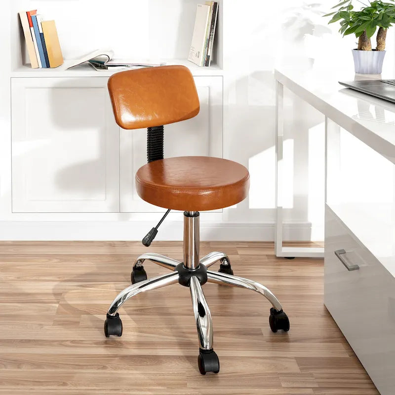 Tabouret de travail roulant réglable avec siège en similicuir et repose-pieds pliable, tabouret polyvalent pour bureau à domicile, coiffeuse,