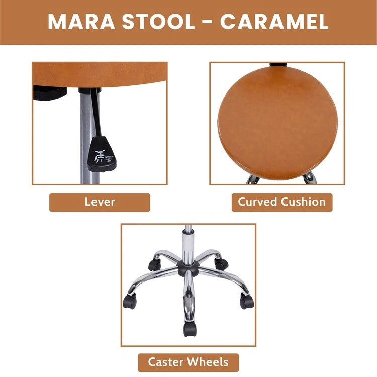 Tabouret de travail roulant réglable avec siège en similicuir et repose-pieds pliable, tabouret polyvalent pour bureau à domicile, coiffeuse,