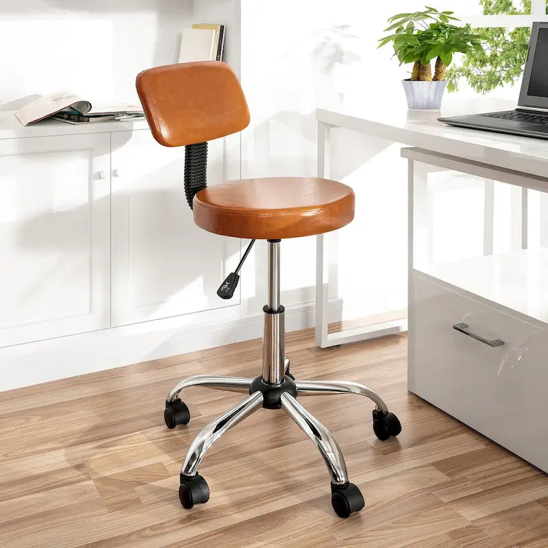 Tabouret de travail roulant réglable avec siège en similicuir et repose-pieds pliable, tabouret polyvalent pour bureau à domicile, coiffeuse,