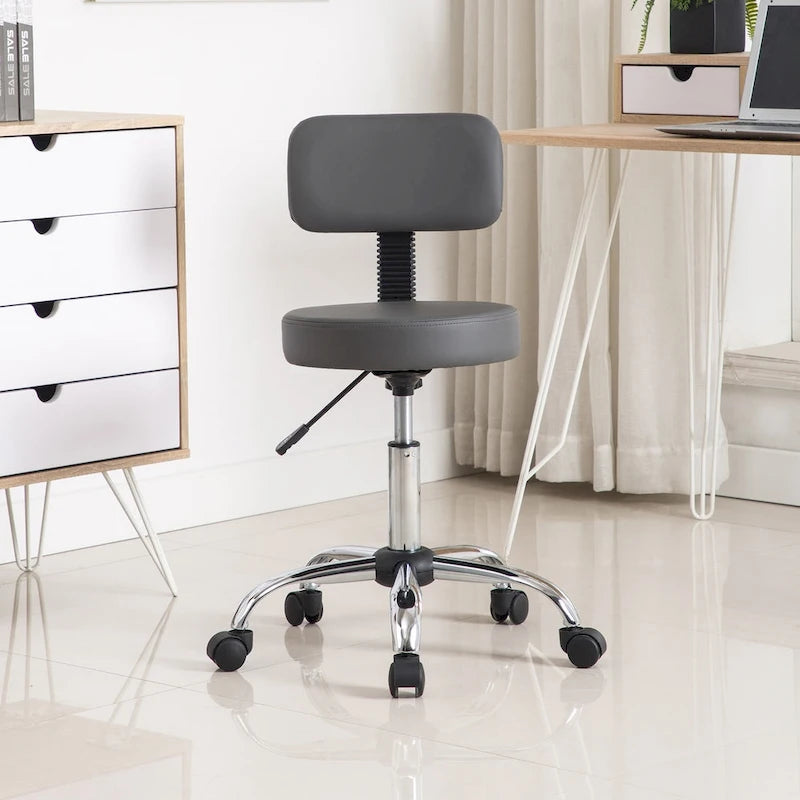 Tabouret de travail roulant réglable avec siège en similicuir et repose-pieds pliable, tabouret polyvalent pour bureau à domicile, coiffeuse,
