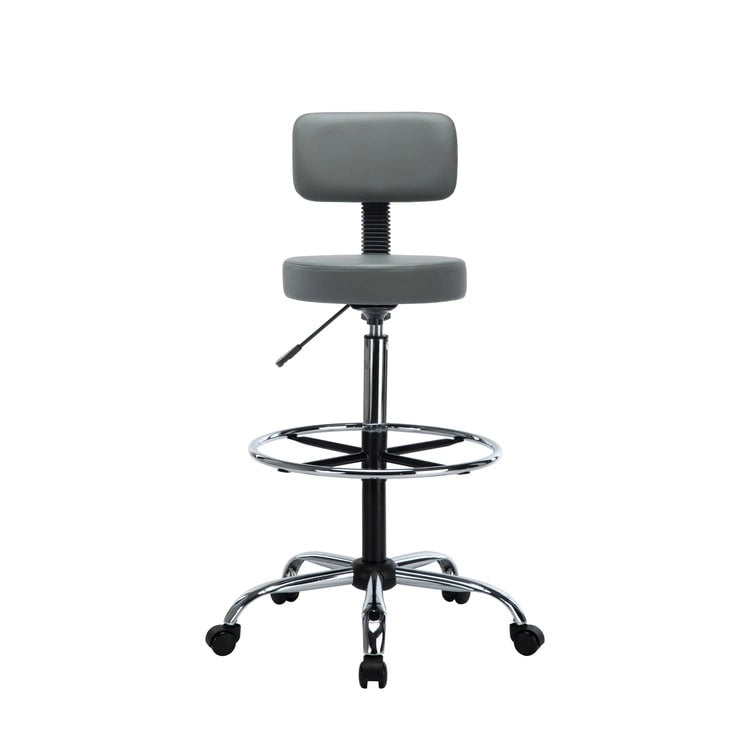 Tabouret de travail roulant réglable avec siège en similicuir et repose-pieds pliable, tabouret polyvalent pour bureau à domicile, coiffeuse,
