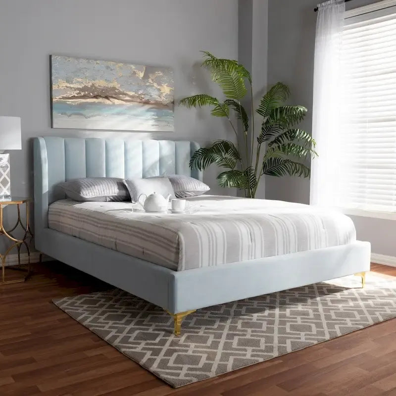 Lit plateforme Silver Orchid Bruce Glam en tissu velours