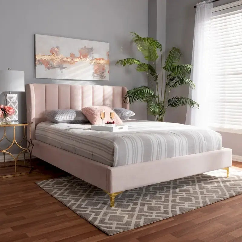 Lit plateforme Silver Orchid Bruce Glam en tissu velours