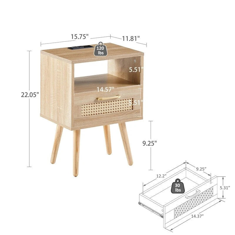Table de chevet avec station de recharge et tiroir