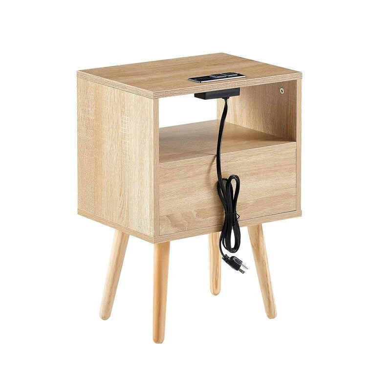Table de chevet avec station de recharge et tiroir